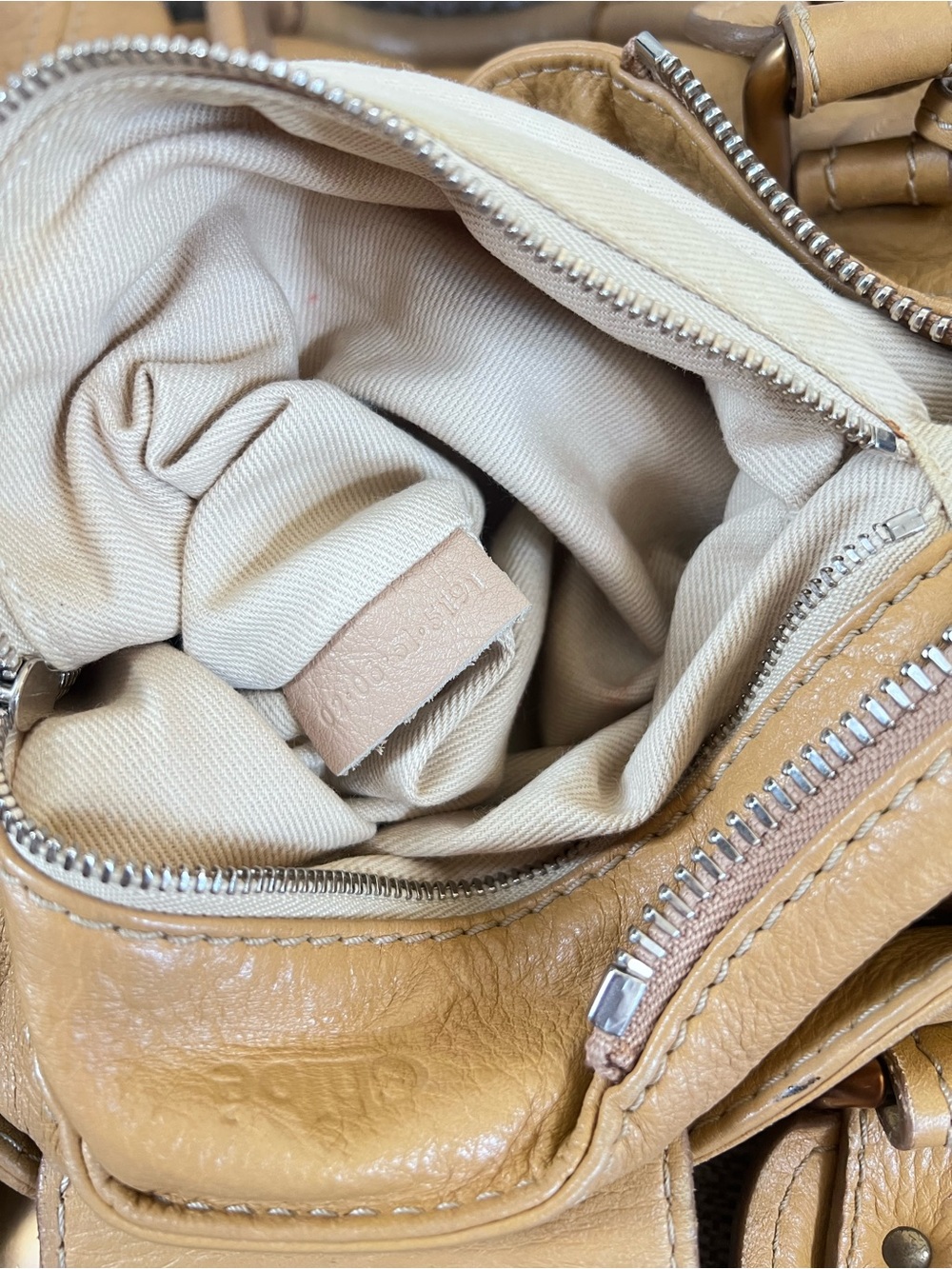 Chloe Paddington Tan Beige Mustard Leather Handbag with Gold Accents - Picture 9 of 16